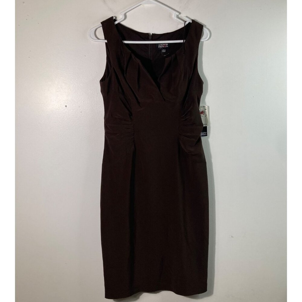 Womens Adrianna Papell V Neck Side Ruched Dress‎ Brown 6 NWT